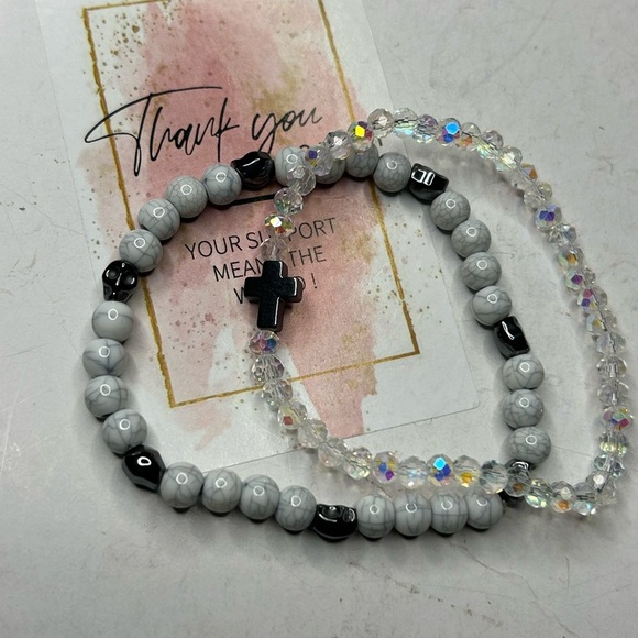 White Howlite & Crystal Bracelet Set - Picture 1 of 3